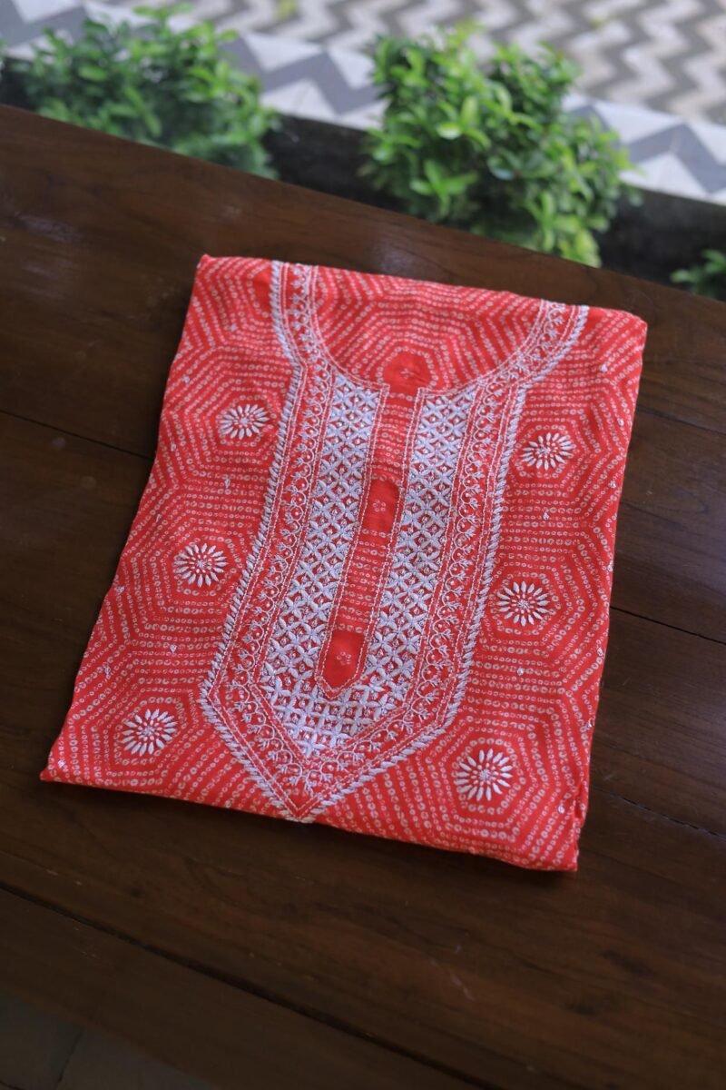 Carrot Pink Muslin Chikankari Unstitched Kurta Fabrics