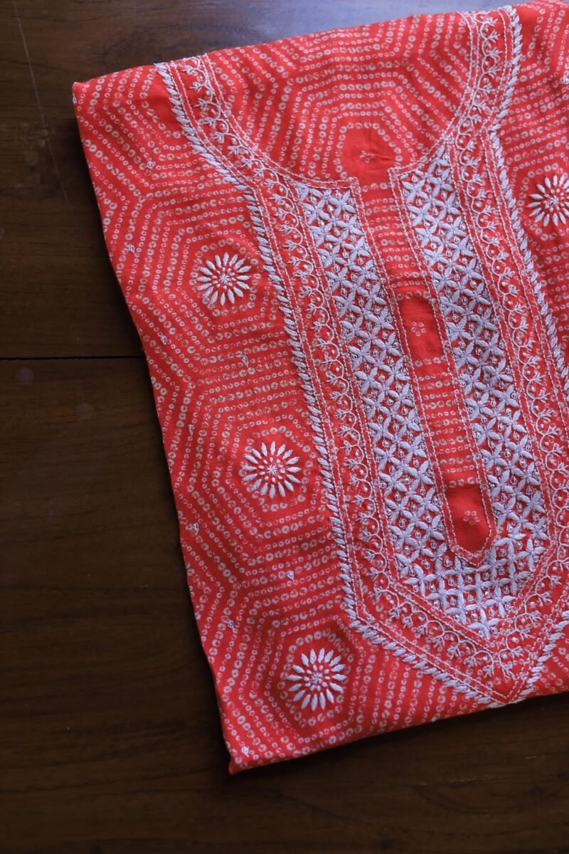Carrot Pink Muslin Chikankari Unstitched Kurta Fabrics