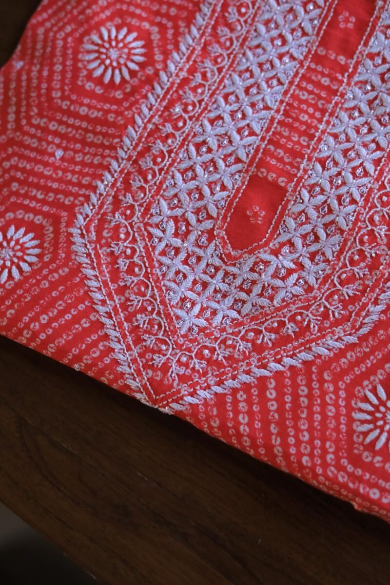 Carrot Pink Muslin Chikankari Unstitched Kurta Fabrics