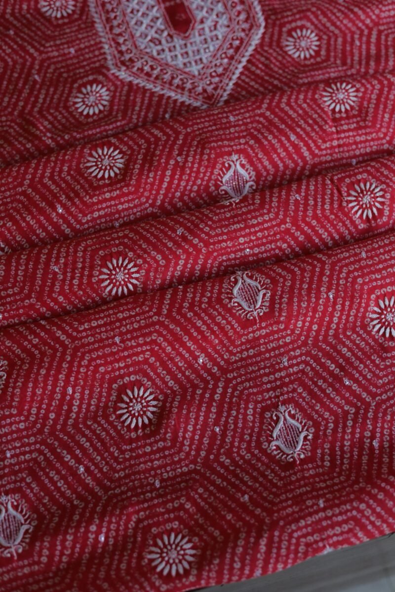 Carrot Pink Muslin Chikankari Unstitched Kurta Fabrics