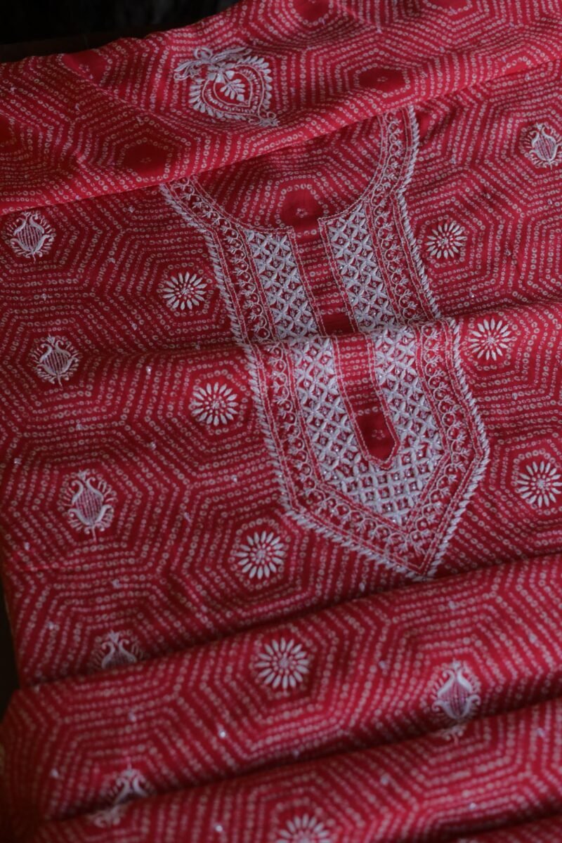 Carrot Pink Muslin Chikankari Unstitched Kurta Fabrics