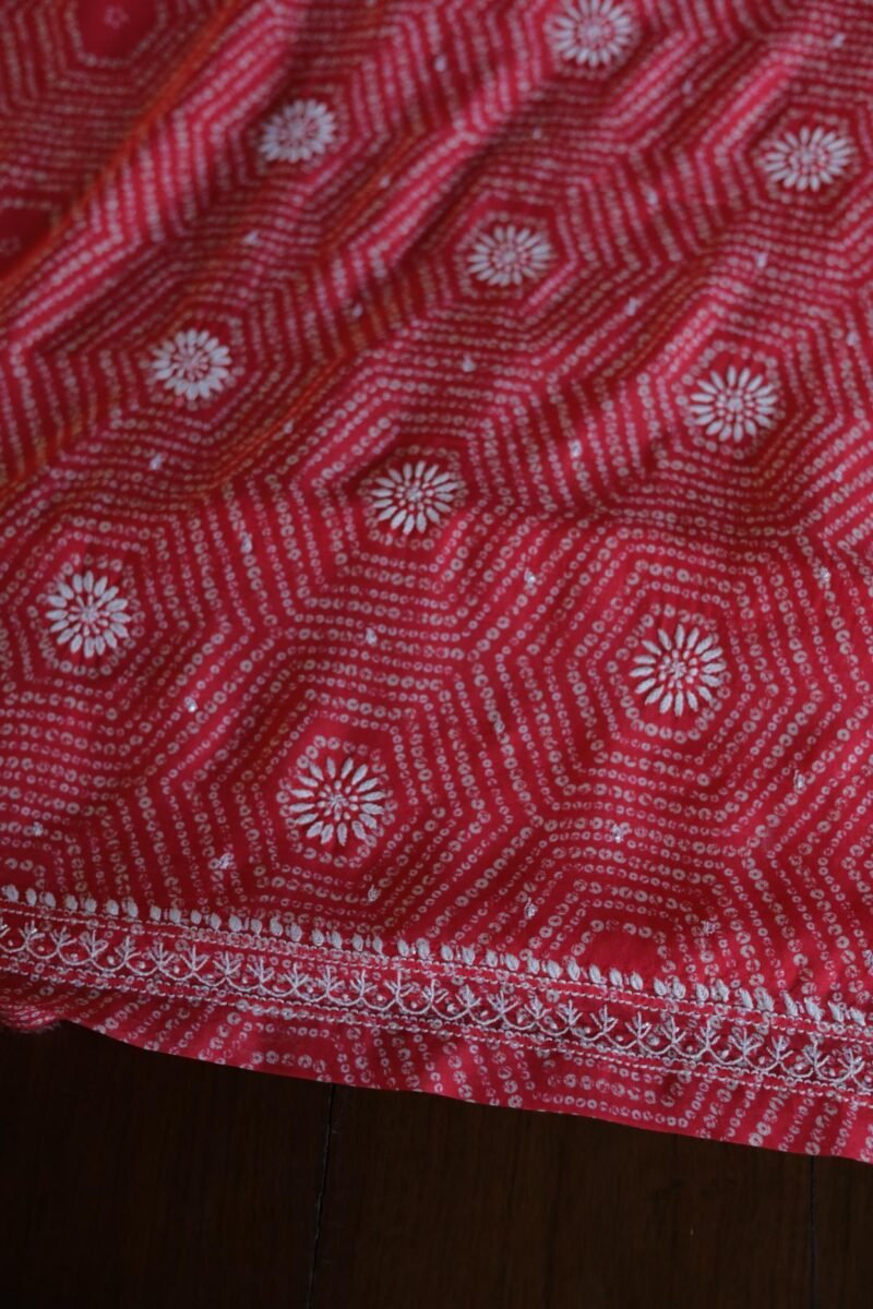 Carrot Pink Muslin Chikankari Unstitched Kurta Fabrics