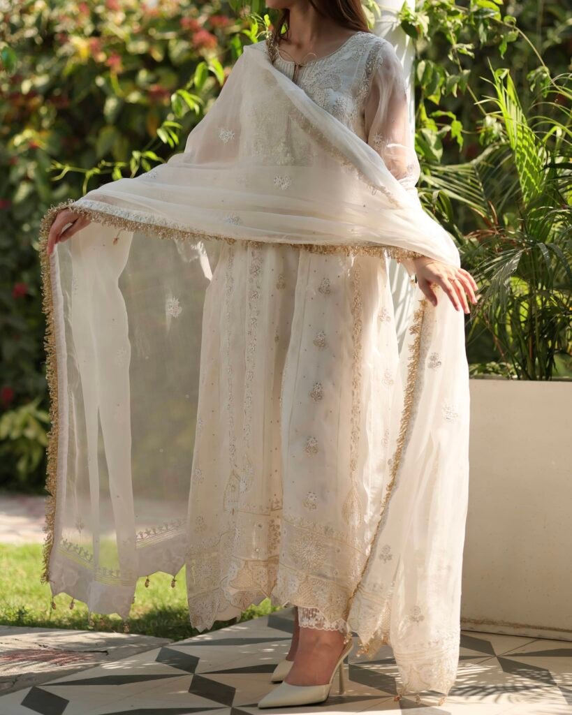 Noor White Chikankari Anarkali 6