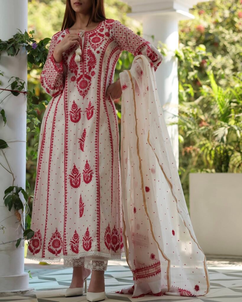 Rose Taupe Mal Chikankari Anarkali 8