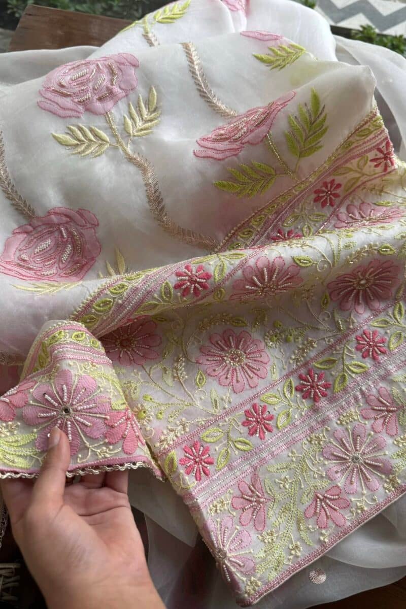 Noor Banarasi Organza Chikankari Unstitched Fabrics