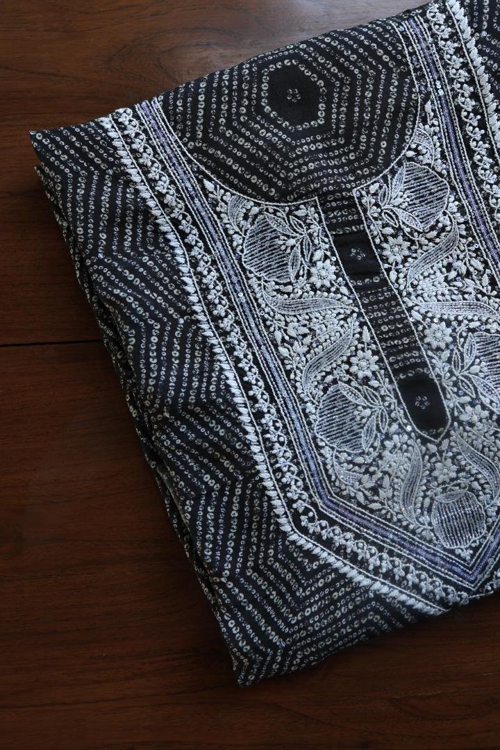 Black Muslin Chikankari Kurta Fabrics
