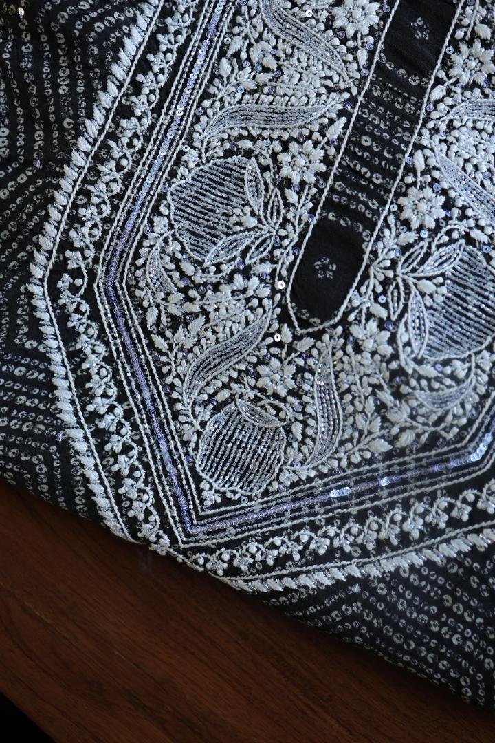 Black Muslin Chikankari Kurta Fabrics
