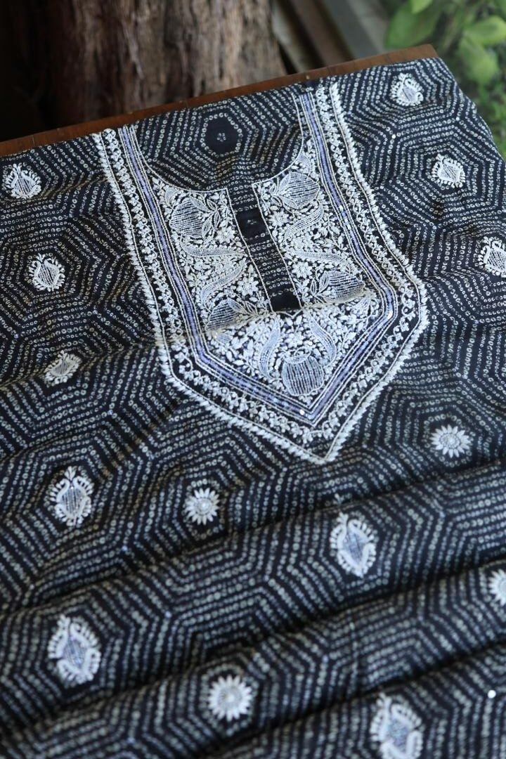 Black Muslin Chikankari Kurta Fabrics