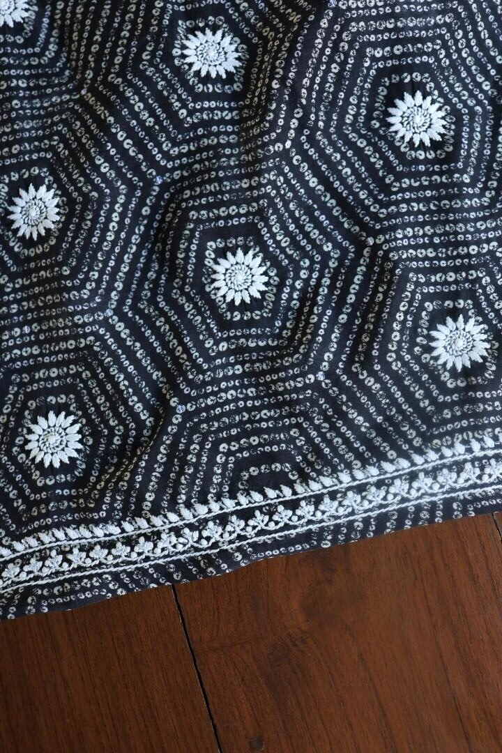Black Muslin Chikankari Kurta Fabrics