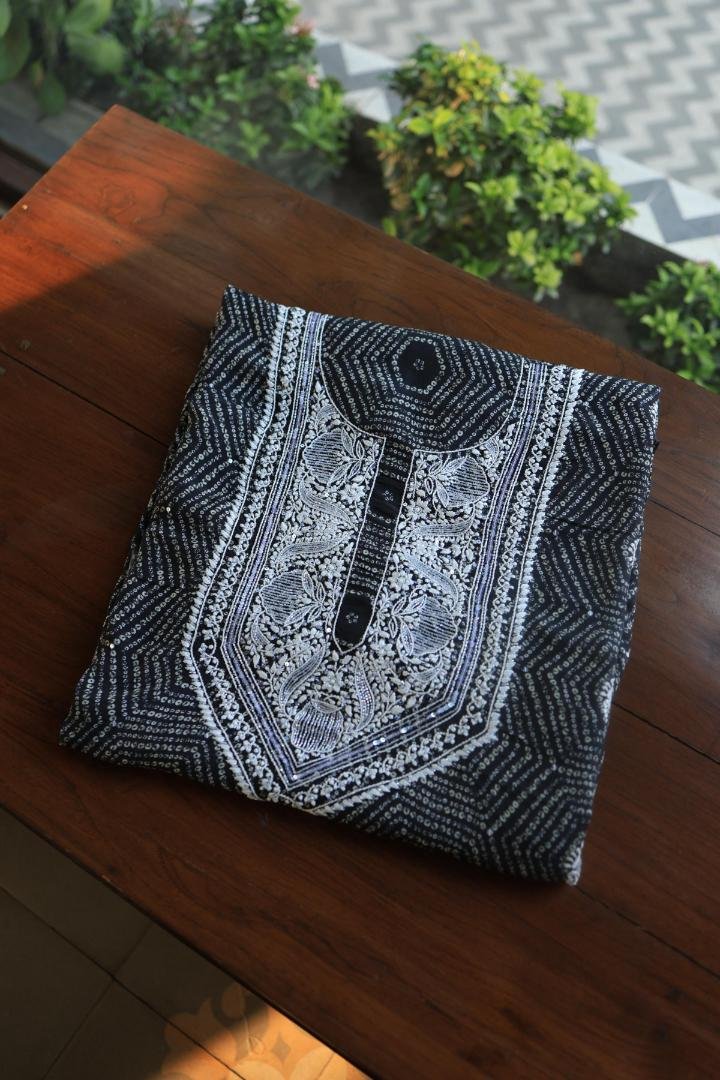 Black Muslin Chikankari Kurta Fabrics