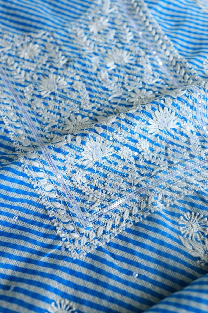 Blue Kota Cotton Chikankari Unstitched Kurta Fabrics