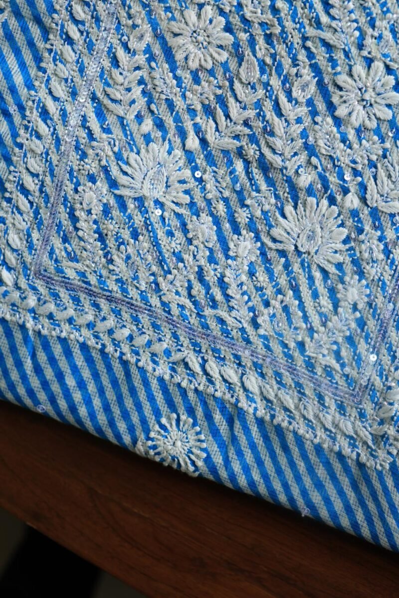 Blue Kota Cotton Chikankari Unstitched Kurta Fabrics