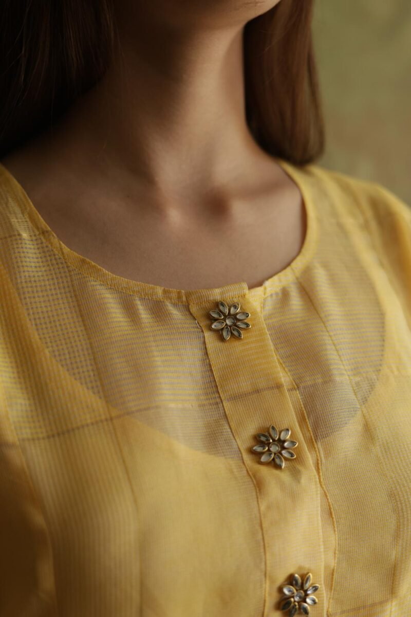 Butter Yellow Zari Kota Ready to Wear Kurta Set