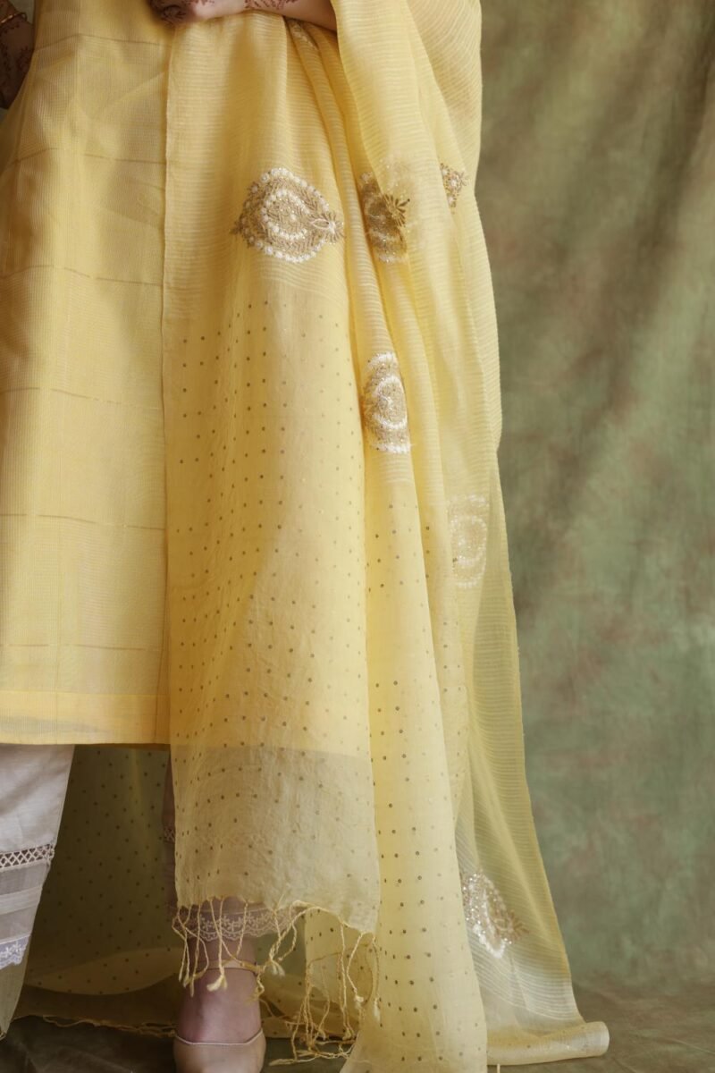 Butter Yellow Zari Kota Ready to Wear Kurta Set