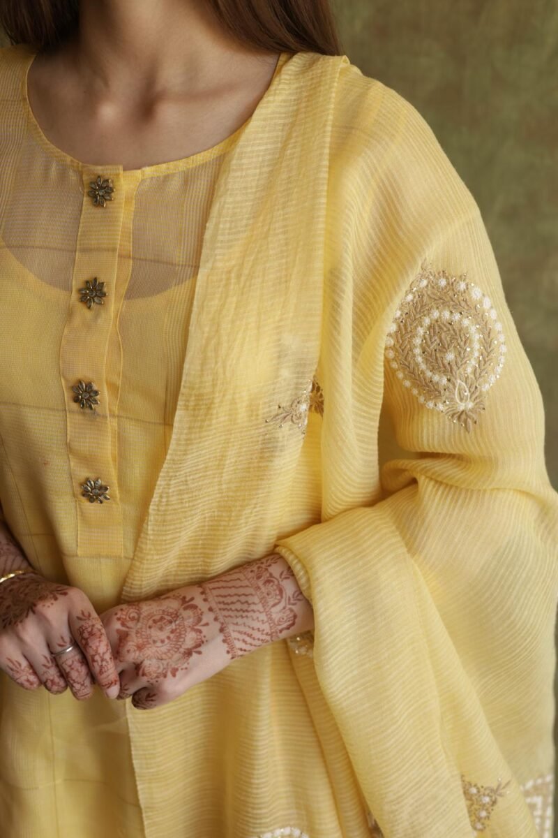 Butter Yellow Zari Kota Ready to Wear Kurta Set