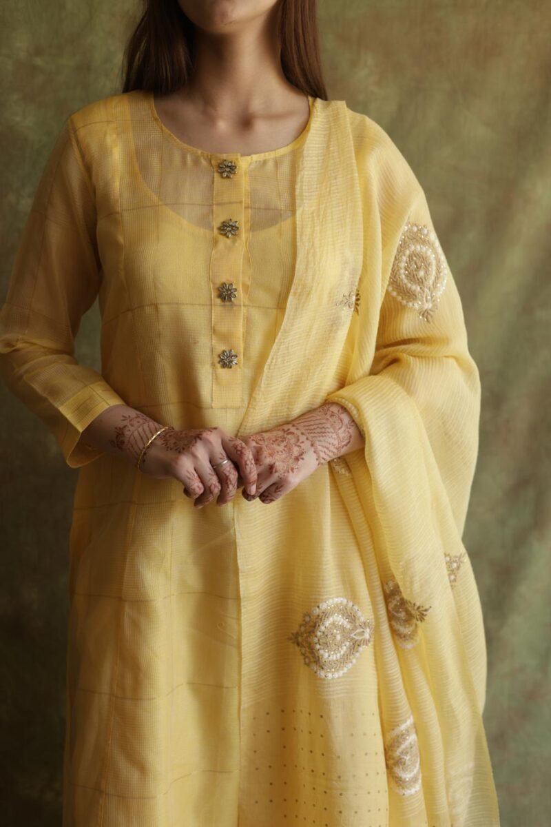 Butter Yellow Zari Kota Ready to Wear Kurta Set