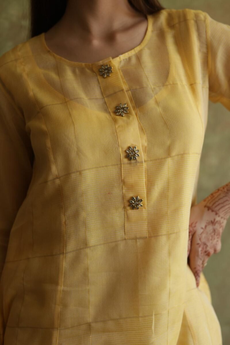Butter Yellow Zari Kota Ready to Wear Kurta Set