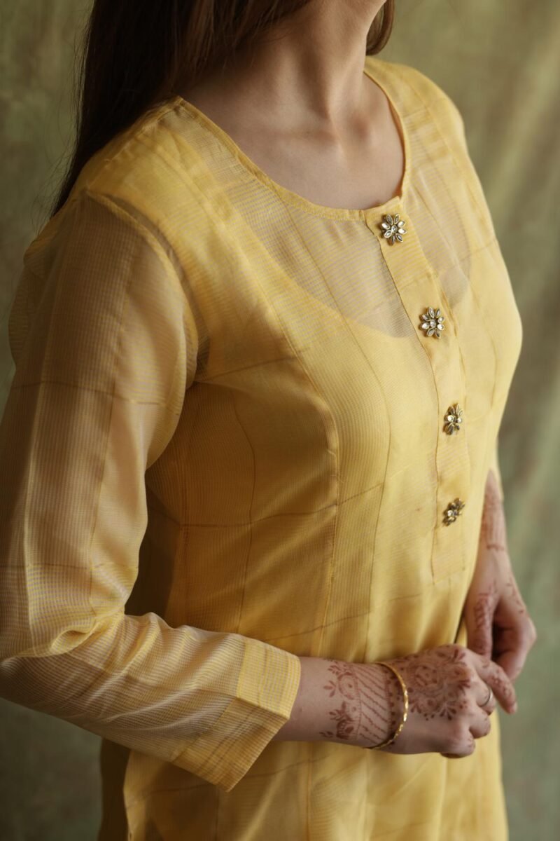Butter Yellow Zari Kota Ready to Wear Kurta Set