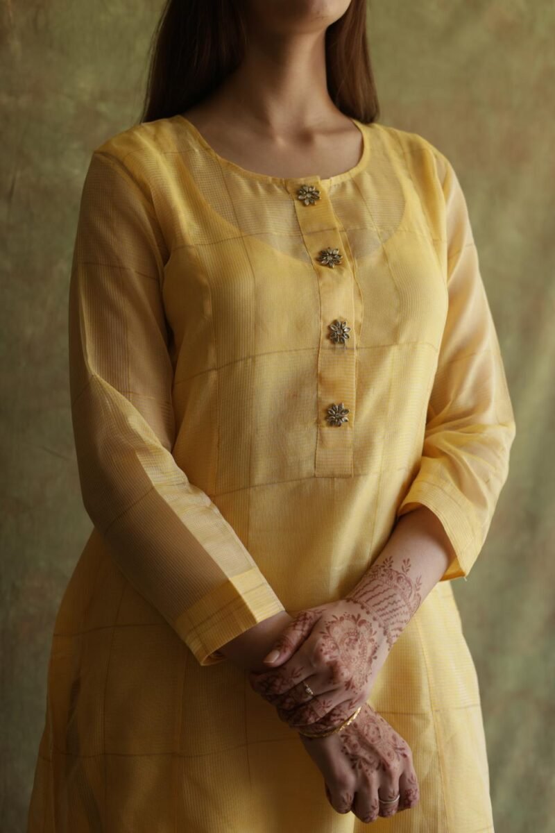 Butter Yellow Zari Kota Ready to Wear Kurta Set
