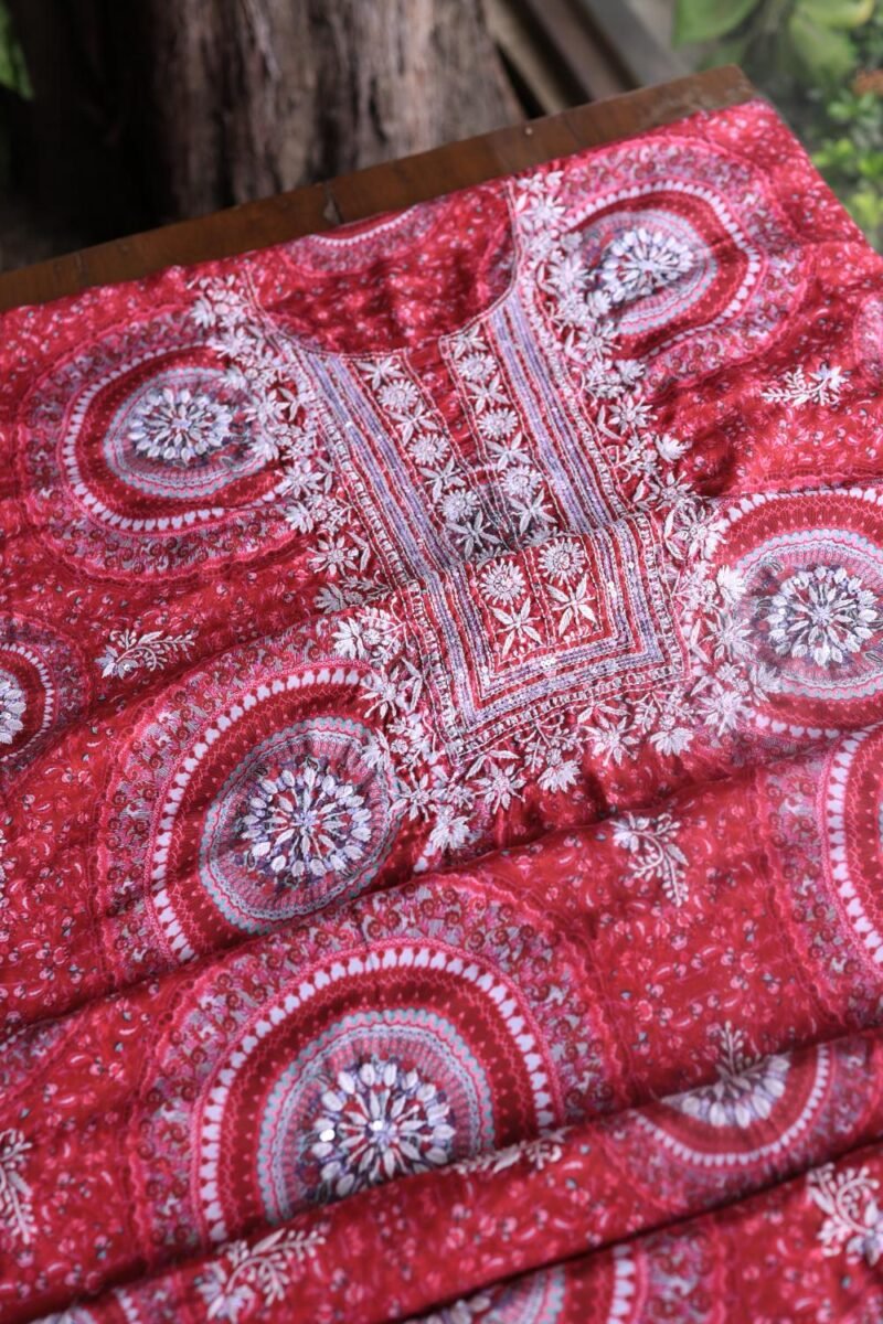 Magenta Muslin Chikankari Unstitched Kurta Fabrics