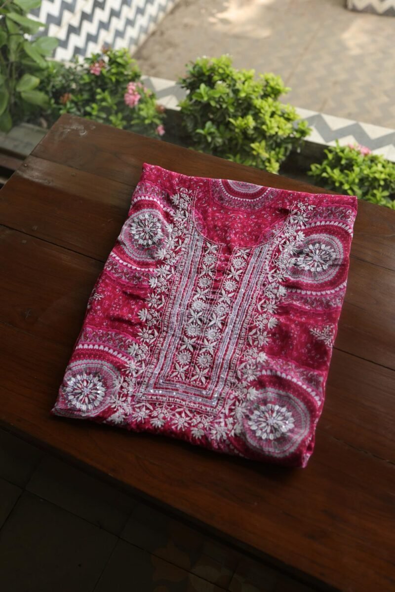 Magenta Muslin Chikankari Unstitched Kurta Fabrics