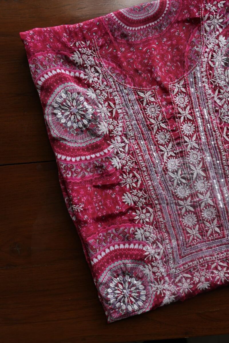 Magenta Muslin Chikankari Unstitched Kurta Fabrics