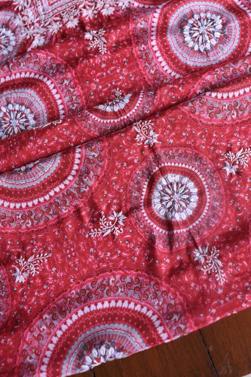Magenta Muslin Chikankari Unstitched Kurta Fabrics