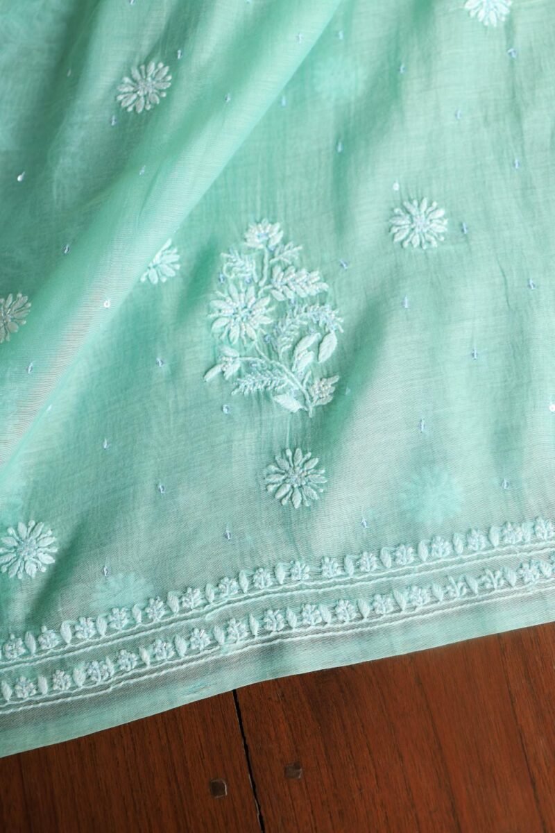 Sea Green Malmals Pearl Work Chikankari Fabrics