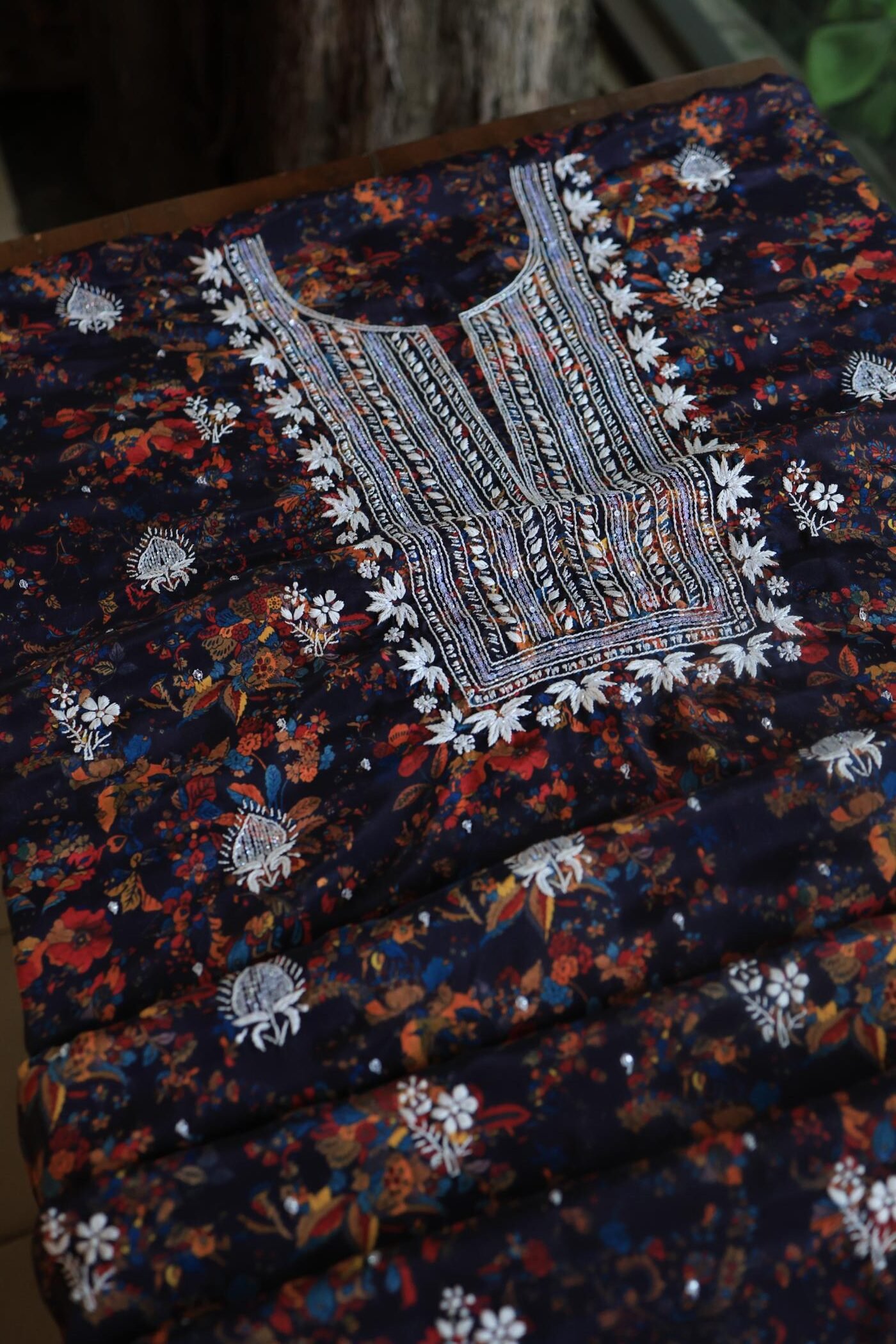 Black Muslin Chikankari Kurta Fabrics