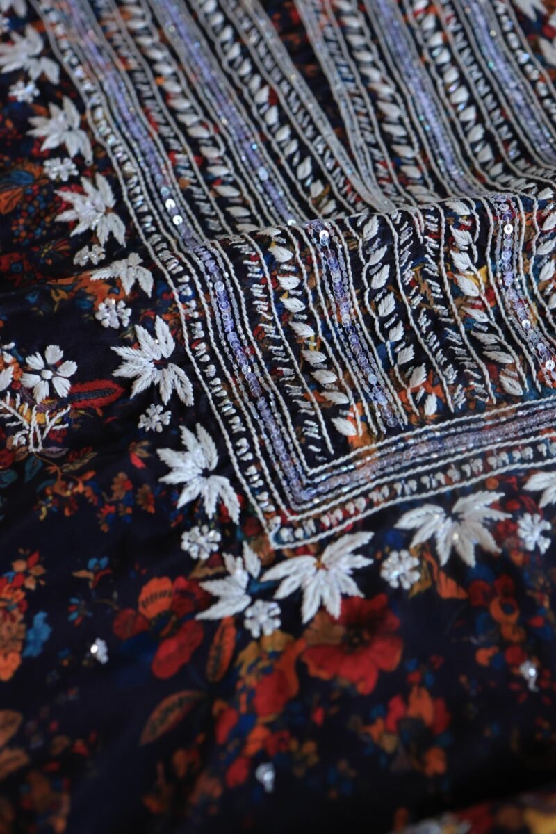 Black Muslin Chikankari Kurta Fabrics