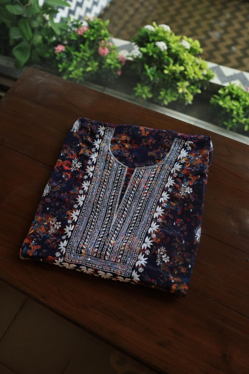 Black Muslin Chikankari Kurta Fabrics