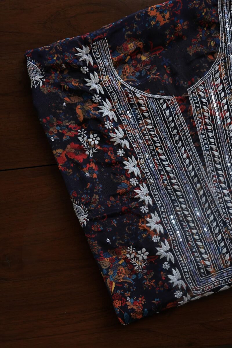 Black Muslin Chikankari Kurta Fabrics