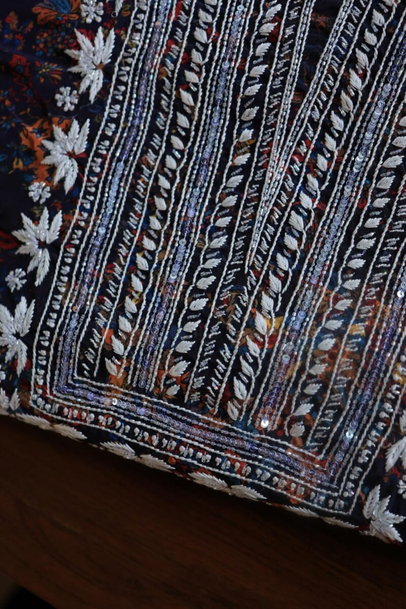 Black Muslin Chikankari Kurta Fabrics