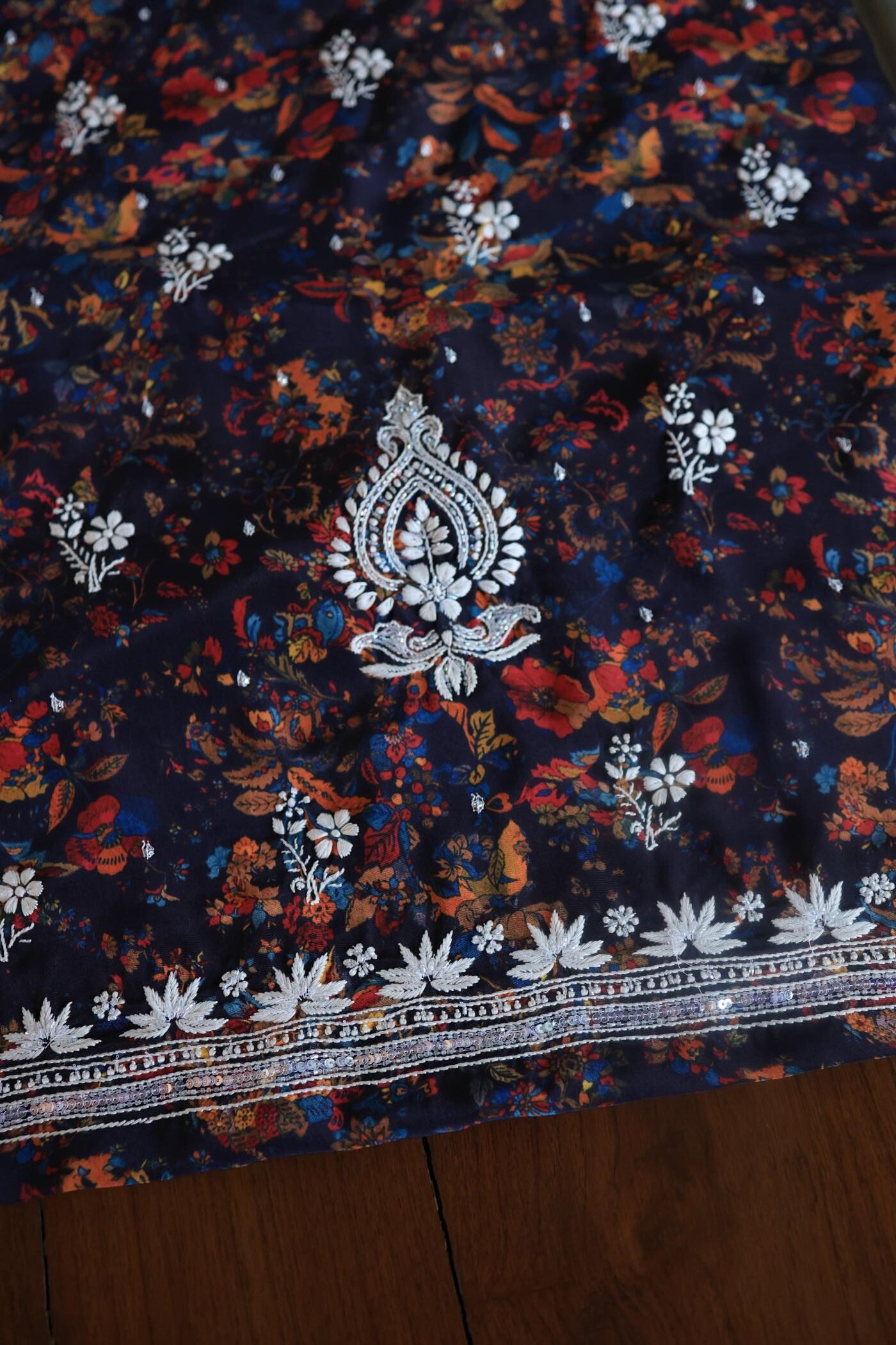 Black Muslin Chikankari Kurta Fabrics
