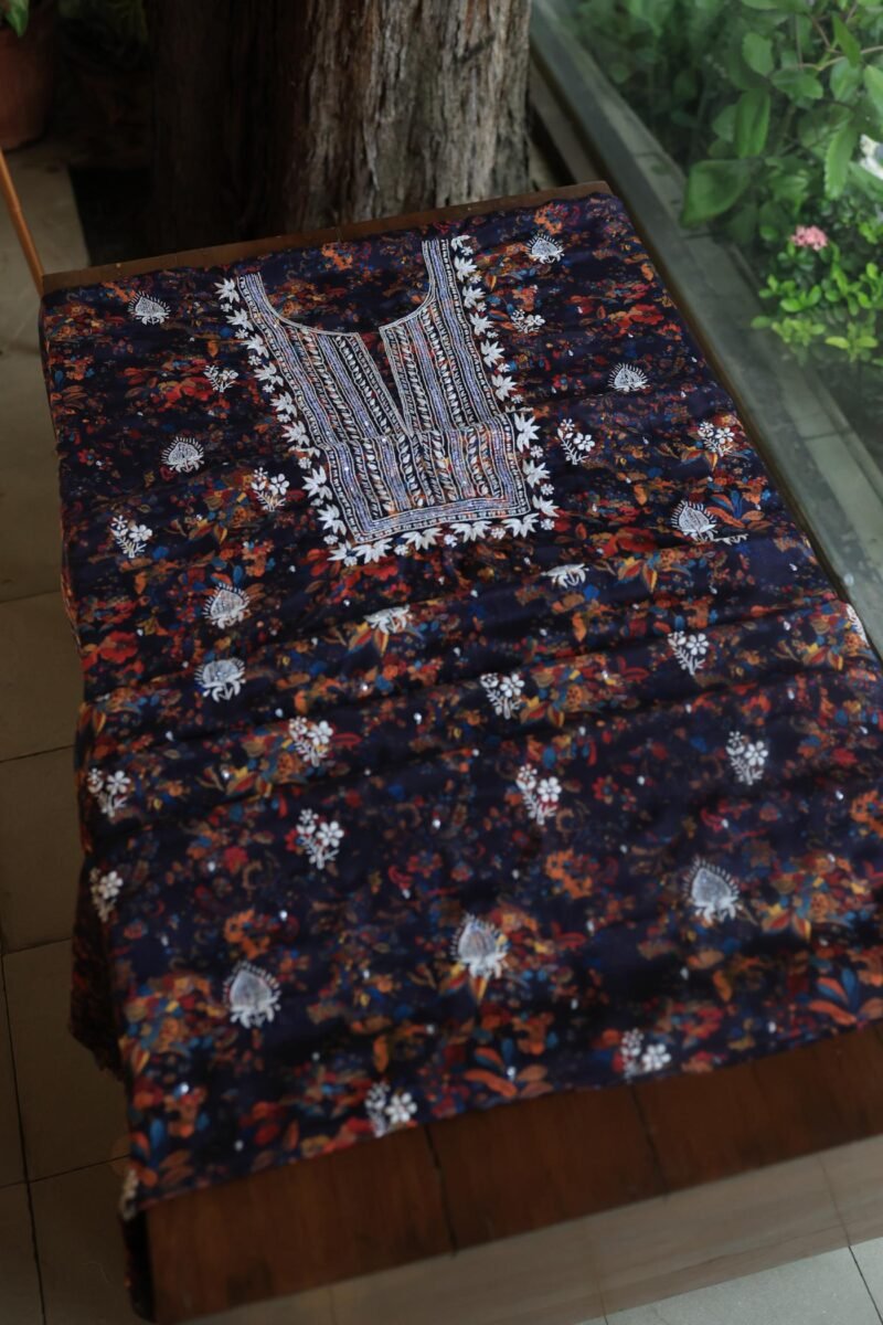 Black Muslin Chikankari Kurta Fabrics