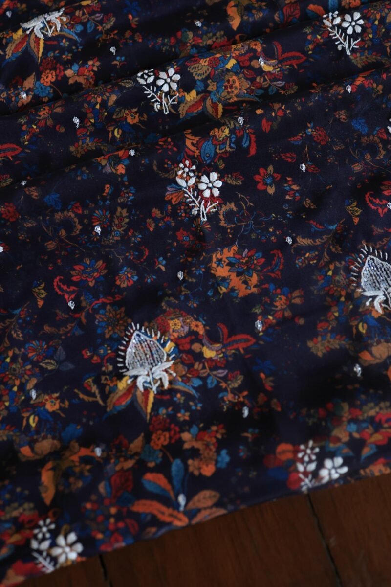 Black Muslin Chikankari Kurta Fabrics