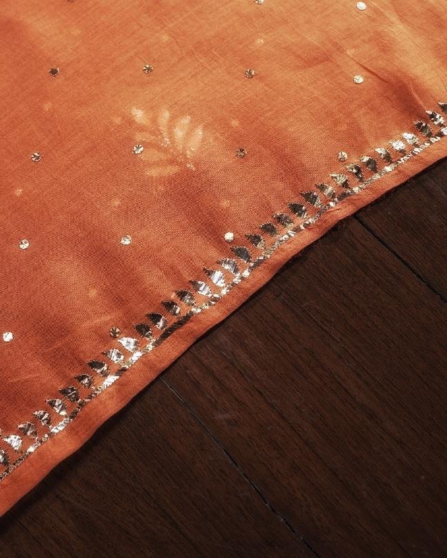 Orange Chanderi Mukaish Badla Unstitched Kurta Dupatta Set