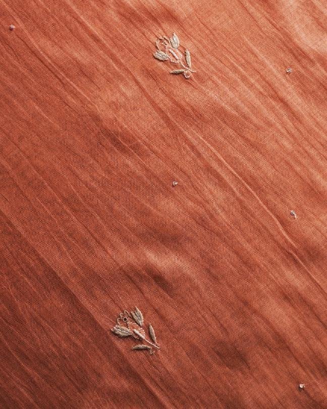 Orange Mal Chanderi Silk Chikankari With Sequins Unstitched Kurta Dupatta Set