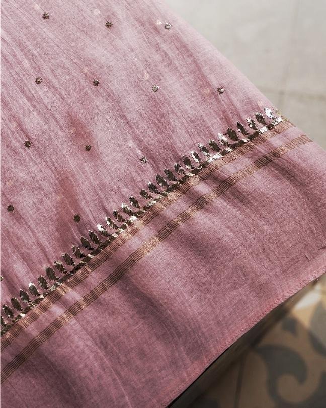 Pink Chanderi Mukaish Badla Unstitched Kurta Dupatta Set