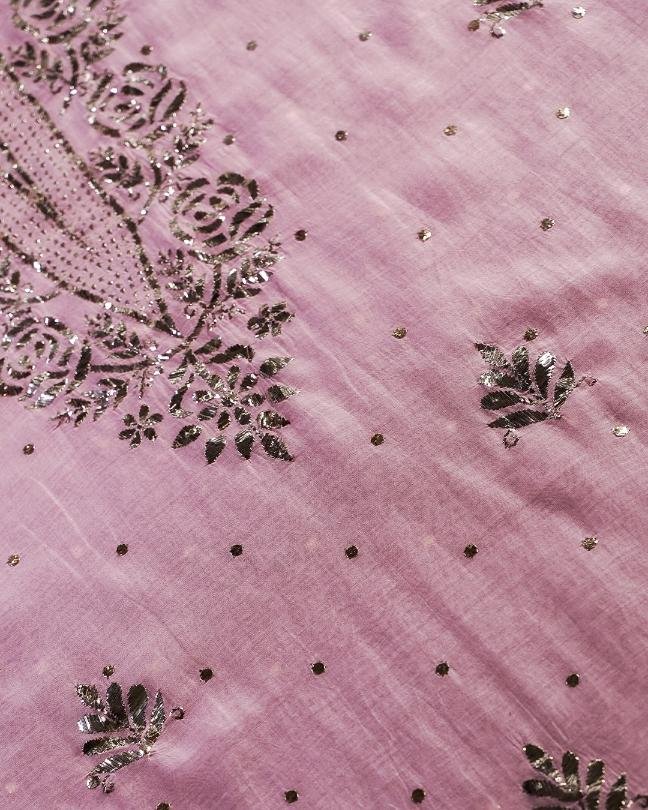 Pink Chanderi Mukaish Badla Unstitched Kurta Dupatta Set