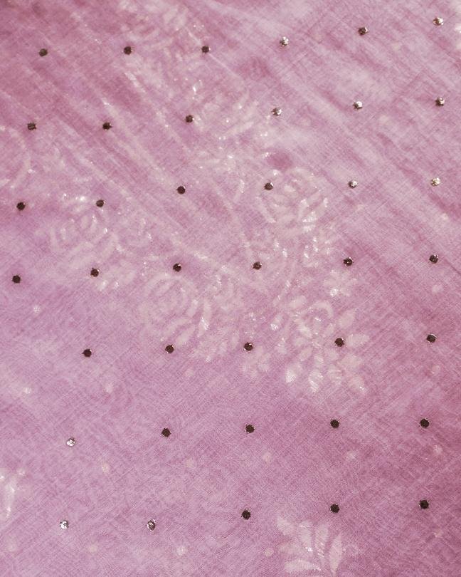 Pink Chanderi Mukaish Badla Unstitched Kurta Dupatta Set