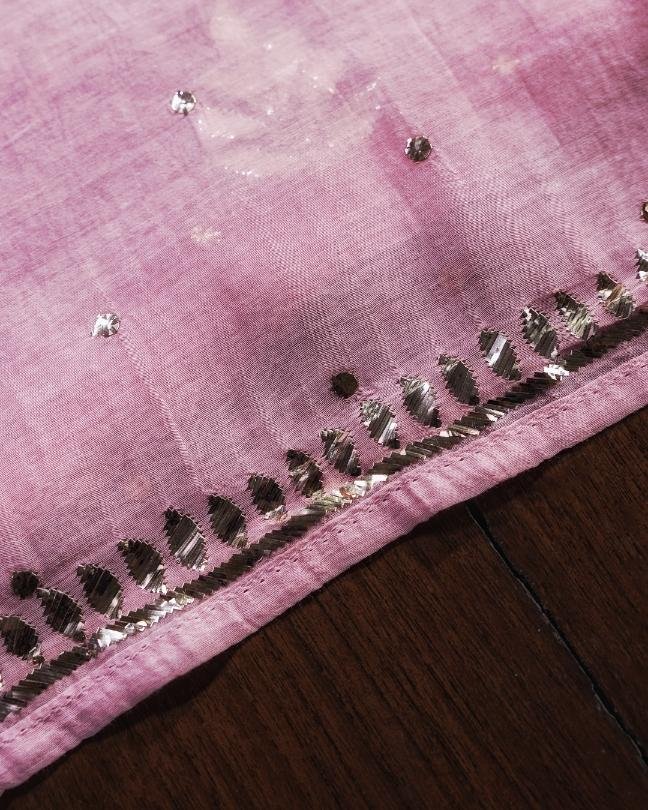 Pink Chanderi Mukaish Badla Unstitched Kurta Dupatta Set